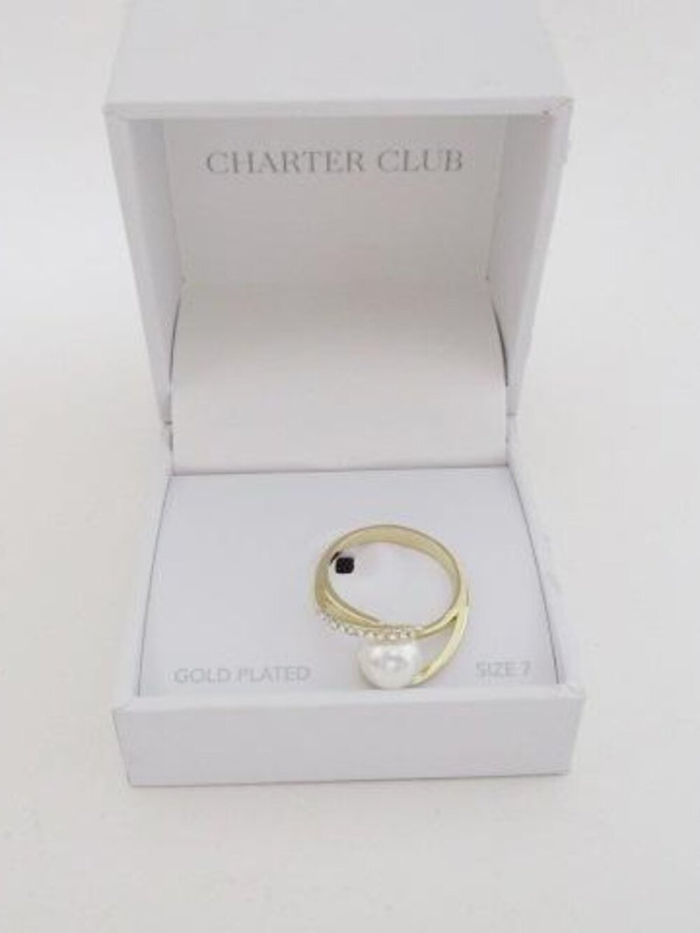Charter Club Gold Plated Pearl Look Ring Size 7 NWT Box